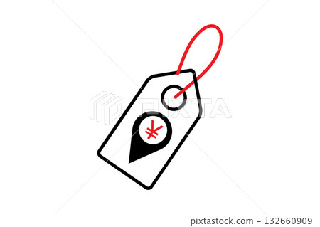 Price Tag with Japanese Yen Symbol Location Icon. 132660909