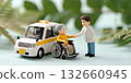 Wheelchair user and smiling driver in welfare vehicle / Mamio Design Welfare Series 132660945