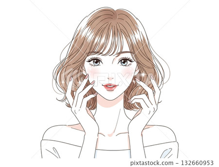 Illustration of a woman applying cream and doing skin care 132660953