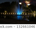 nighttime Supertree Grove Gardens by the Bay blue fountain glowing lights 132661046