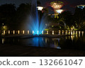 nighttime Supertree Grove Gardens by the Bay blue fountain glowing lights 132661047