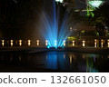 nighttime Supertree Grove Gardens by the Bay blue fountain glowing lights 132661050