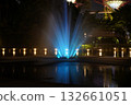 nighttime Supertree Grove Gardens by the Bay blue fountain glowing lights 132661051