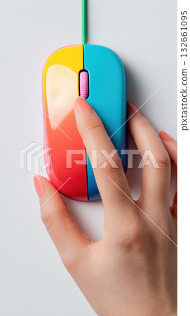 Colorful computer mouse hand clicking vibrant close up vertical modern playful Colorful computer mouse hand clicking vibrant close up vertical modern playful 132661095