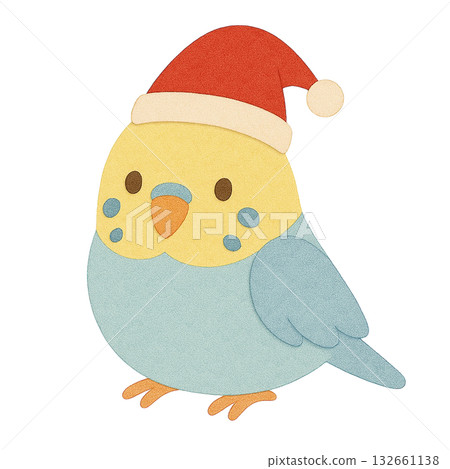 【聖誕節】一隻戴著聖誕帽的虎皮鸚鵡插圖 132661138