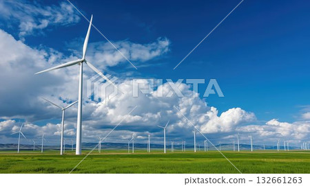 風力渦輪機和草原景色 風力渦輪機和草原景色 132661263