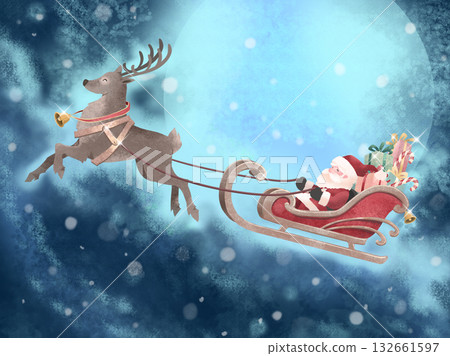 Santa Claus on a reindeer sled Santa Claus on a reindeer sled 132661597