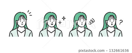 Business women's facial expression icon illustration set Business women's facial expression icon illustration set 132661636