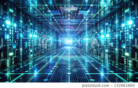 The virtual corridor of the digital world leading to infinity 132661660