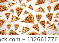 Delicious pizza slices floating in the air on a light background 132661776