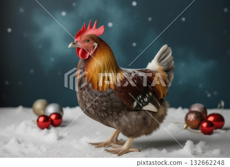 Chicken walking in the snow 132662248