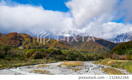 長野縣白馬村北阿爾卑斯山的三層秋葉 132662266