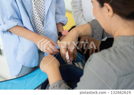 Back to School. Children preparing for school with backpacks and supplies. 132662629