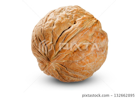 Single Walnut Isolated on White Background. Brown Textured Nut for Healthy Snacks Single Walnut Isolated on White Background. Brown Textured Nut for Healthy Snacks 132662895