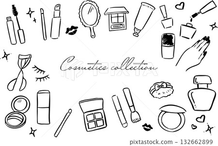 手繪單色化妝品向量圖集 132662899