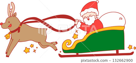 聖誕老公公和他的紅鼻子馴鹿拉著雪橇 132662900