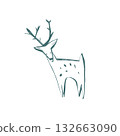 Minimalist hand drawn deer with elegant antlers and soft lines in modern scandinavian style suitable for kids design and holiday decor 132663090