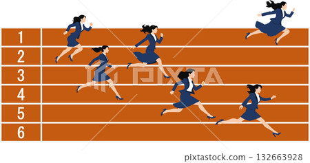 描繪女企業家為銷售業績競爭的插圖 132663928