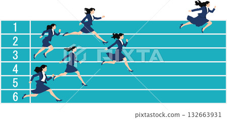 描繪女企業家為銷售業績競爭的插圖 132663931
