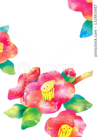 山茶花_可用於新年賀卡的日式插畫 132663987