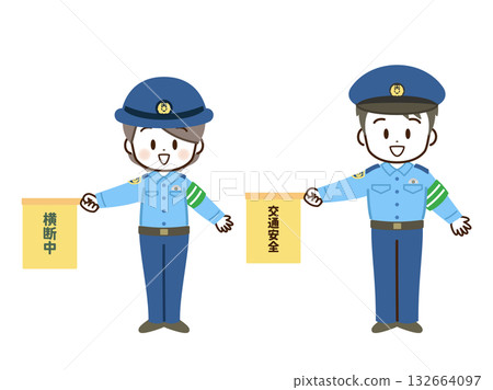 警察_男女_平面_橫幅 132664097