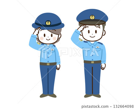 警察_男女_平地_敬禮 警察_男女_平地_敬禮 132664098