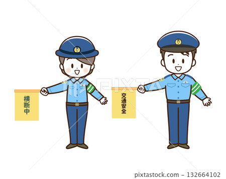 警察（男、女）線條圖_旗幟 132664102