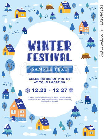Hand-drawn cute winter cityscape background material 132664253