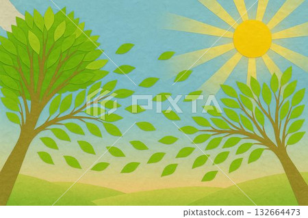 Sun, blue sky, fresh greenery, collage style Sun, blue sky, fresh greenery, collage style 132664473