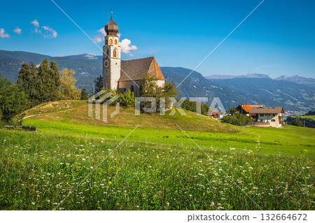 Church of St Konstantin on the flowery field, Siusi, Italy Church of St Konstantin on the flowery field, Siusi, Italy 132664672