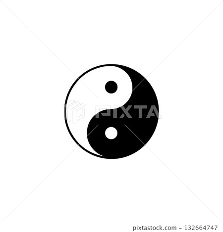 black yin yang symbol silhouette icon on white background 132664747