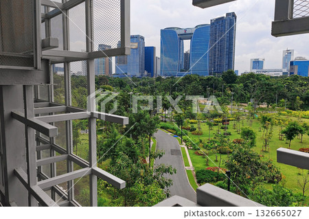 Top view of Queen Sirikit Park and BTS building by Bird Watch Tower, Bangkok 132665027