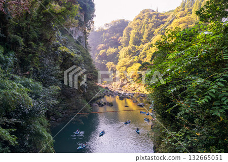 Boats sailing to Takachiho gorge and Manai waterfall, Miyazaki Boats sailing to Takachiho gorge and Manai waterfall, Miyazaki 132665051
