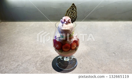 A spring-themed strawberry vanilla parfait A spring-themed strawberry vanilla parfait 132665119