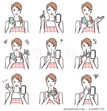 Various expressions of a woman in an apron Smartphone 132665133