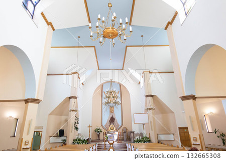 The Beautiful Interior of a Modern Church with an Artistic and Unique Design Element The Beautiful Interior of a Modern Church with an Artistic and Unique Design Element 132665308