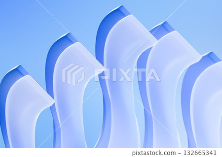 Dark Blue 3D Shapes in Matte Glass on Abstract Background 132665341