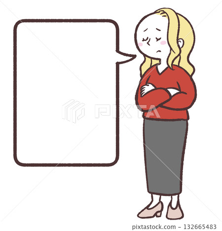 Illustration of a thinking Caucasian woman and a speech bubble Illustration of a thinking Caucasian woman and a speech bubble 132665483