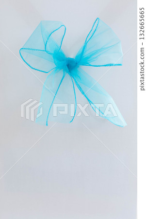 An Elegant Aqua Blue Organza Bow on a Soft Light Background Creating a Charming Atmosphere 132665665