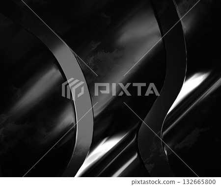 Black Glossy Metallic Shapes on Dark Background with Reflections 132665800