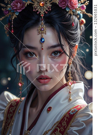 A woman in traditional Chinese dress known as hanfu A woman in traditional Chinese dress known as hanfu 132665831