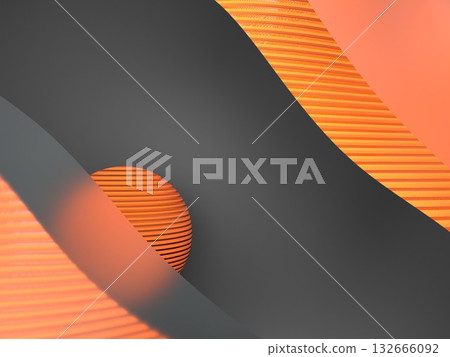 Orange Wavy Shapes on Matte Glass with Black Background 132666092