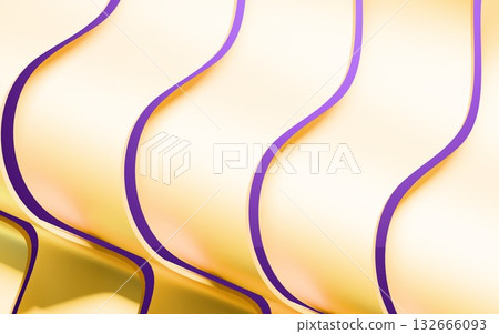 Golden Abstract 3D Wavy Shapes on a Birch Line Background 132666093