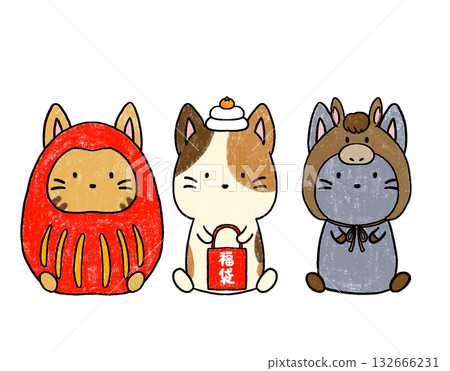 Cute hand-drawn illustration of a cat for New Year's 132666231