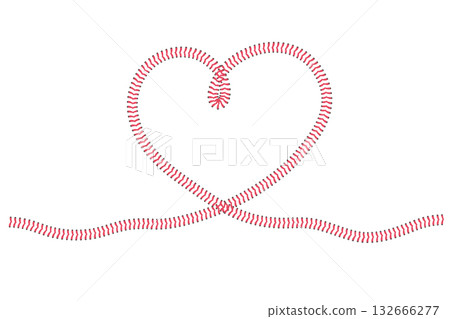 Baseball heart shape lined by red stiches. Baseball sport game heart symbol. Baseball heart shape lined by red stiches. Baseball sport game heart symbol. 132666277