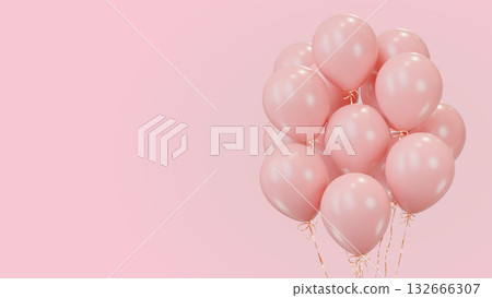 Party celebration background with copy space. Pink balloons bunch. Party celebration balloons on isolated background. 3d rendering. Applicable for celebration event design. Party celebration background with copy space. Pink balloons bunch. Party celebration balloons on isolated background. 3d rendering. Applicable for celebration event design. 132666307