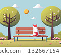 Park landscape with benches and trees 132667154