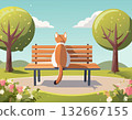 Cat sitting on the bench 132667155