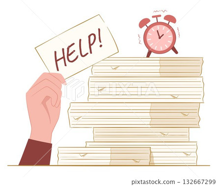 Businessman Hand Holding Up a Piece of Paper Asking for Help and Stack of Lot of Document Files for Overload Working and Overburdened Concept Illustration Clip Art Businessman Hand Holding Up a Piece of Paper Asking for Help and Stack of Lot of Document Files for Overload Working and Overburdened Concept Illustration Clip Art 132667299