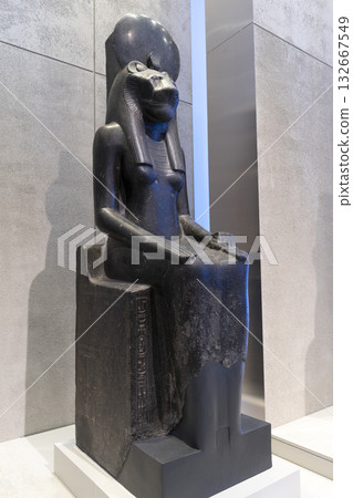 Melbourne, Australia - July 2, 2024 : Statue of the goddess Sekhmet on display at the National Gallery of Victoria in Melbourne, Australia on July 2, 2024. Melbourne, Australia - July 2, 2024 : Statue of the goddess Sekhmet on display at the National Gallery of Victoria in Melbourne, Australia on July 2, 2024. 132667549